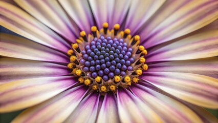 Obraz premium Vibrant close-up of purple and yellow flower, showcasing intricate petals and central pattern
