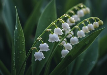 Delicate Lily of the Valley Flowers with Dew Drops