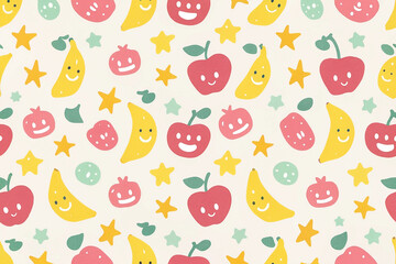 Happy fruit and star seamless pattern.
