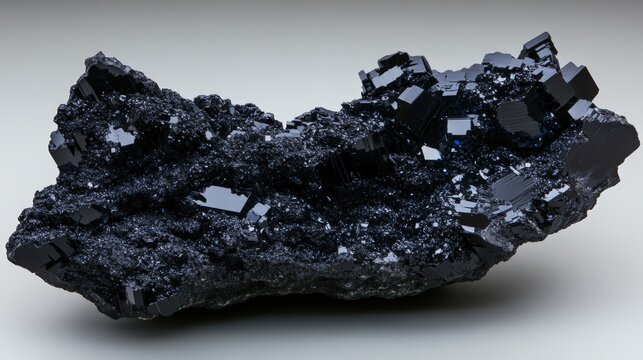 Dark metallic chromite ore with glossy black surface and bluish tint in high resolution