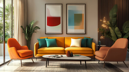 Discover a chic bhk flat, showcasing modern interiors and stylish decor, perfectly blending comfort and contemporary. Harmony - Meadow. Illustration