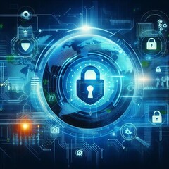 Obraz premium A digital shield featuring a cybersecurity locks, symbolizing security and protection