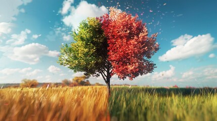 A time-lapse of a treea??s leaves changing colors as autumn approaches, showcasing the transition from green to vibrant shades of red and orange.