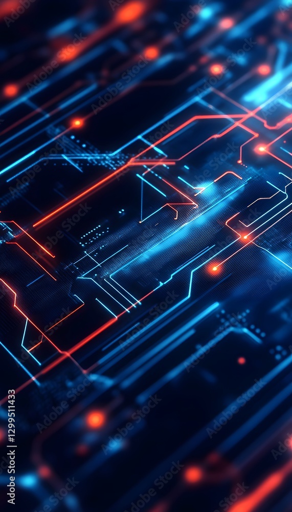 Poster abstract image of a circuit board showing illuminated pathways