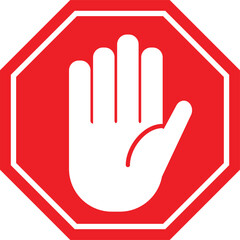 Obraz premium Red stop road sign icon, with hand symbol, isolated on white background . vector illustration 