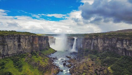 Majestic waterfall view nature landscape scenic location vibrant sky