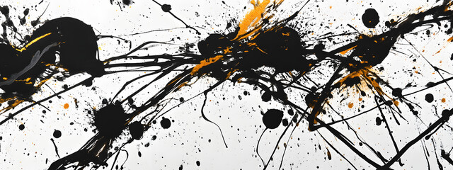 Ink painting, with splashes of ink and paint on white paper
