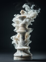 Obraz premium Majestic Marble Chess Piece Shrouded in Mystical White Smoke