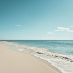 Fototapeta premium Serene beach scene with calm waves lapping gently on the shore.