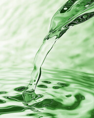 Liquid pouring into a pool of water, creating ripples and reflections.