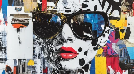 Tableau sur verre  A bold contemporary collage featuring fashion, art, and architecture cut-outs.  © Pannee