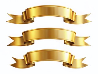 Elegant Gold Ribbon Banners: High-Resolution Stock Photo of Luxurious Gold Labels on White Background