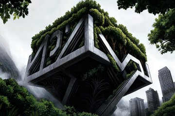 Futuristic Eco-Friendly Cube Building in Lush Green Urban Landscape