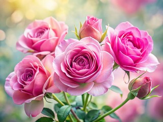 Obraz premium Elegant Pink Watercolor Roses Minimalist PNG Stock Photo