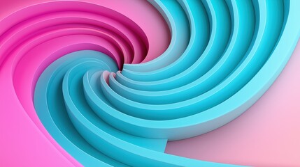 Obraz premium Dynamic swirling layers in soft pink and aqua tones abstract curves creating depth and movement in papercut style design