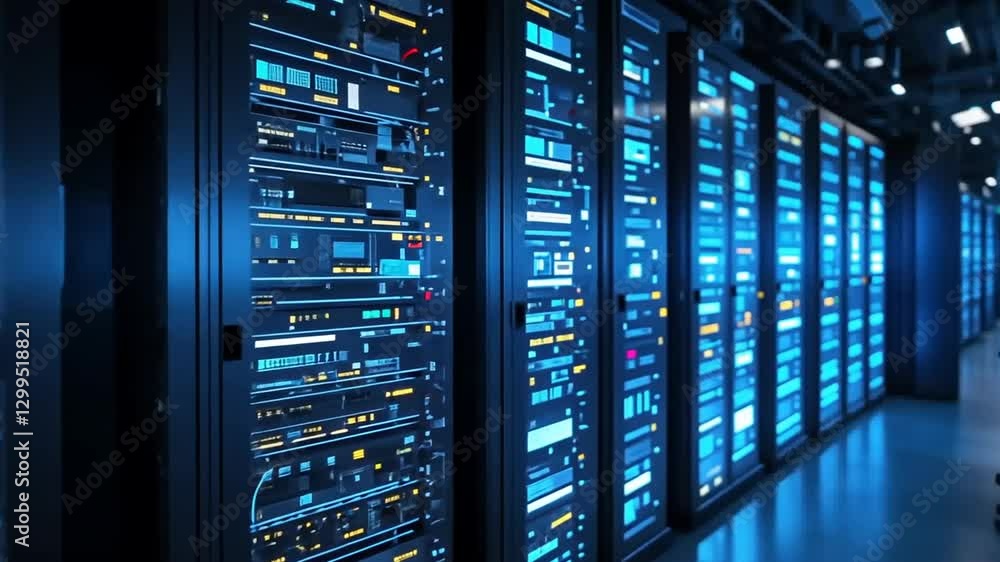 Poster digital information flows through the network and data servers