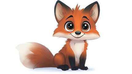 Fototapeta premium A cartoon fox is sitting on a white background with a smile on its face