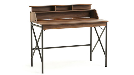 Fototapeta premium A wooden desk with a metal frame and a black top