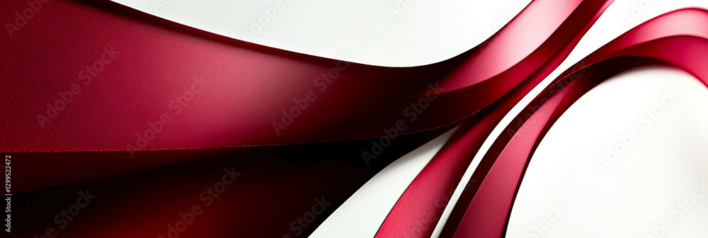 Poster Elegantly Flowing Ribbon Curves Create a Stylized Maple Leaf Shape in Vibrant Red and White