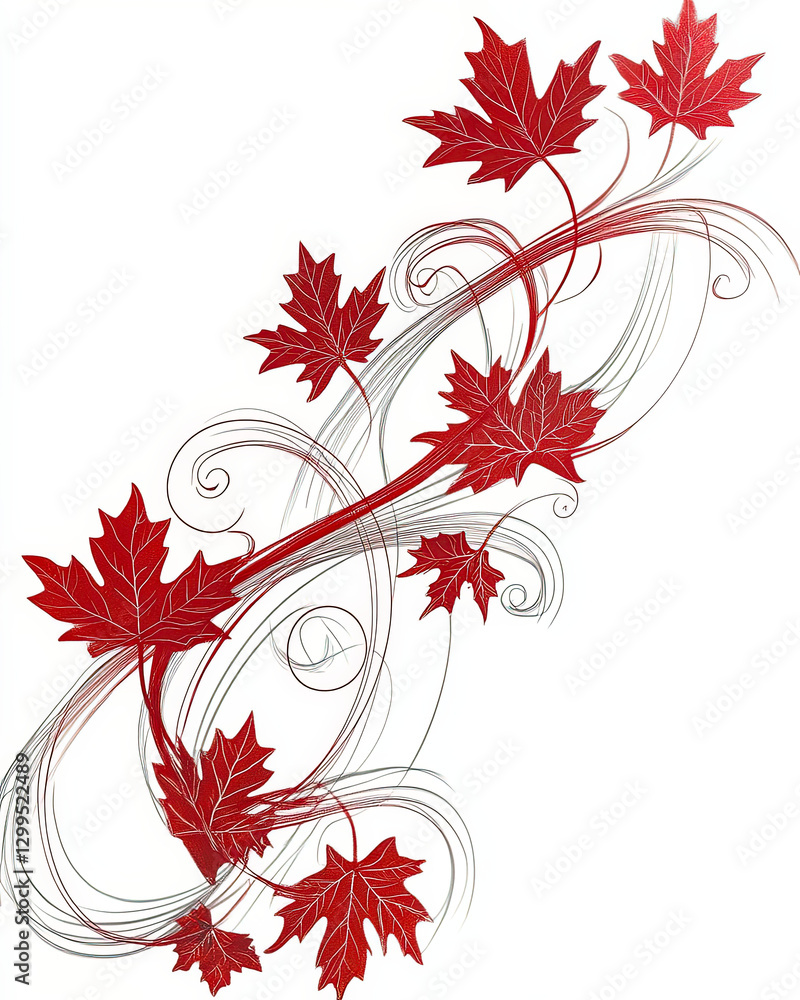 Aufkleber elegant red and white ribbon forms a stunning maple leaf design with flowing curves