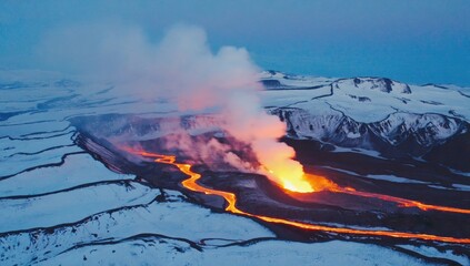 Volcanic eruption captured aerially iceland nature dramatic landscape