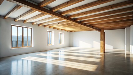 Obraz premium Empty Rustic White Interior Room - Minimalist Wooden Wall and Floor Silhouette Photography