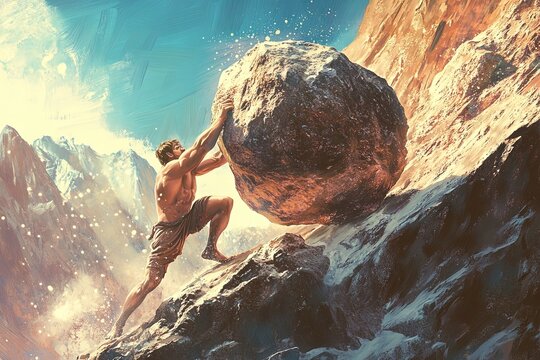 Sisyphus and the Eternal Boulder, Greek Mythology, Generative AI
