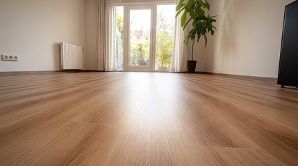Fototapeta premium A home renovation project featuring a new SPC vinyl floor installation in a living room.