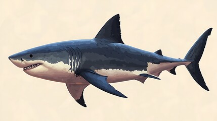 Naklejka premium Great White Shark, Isolated, Digital Art