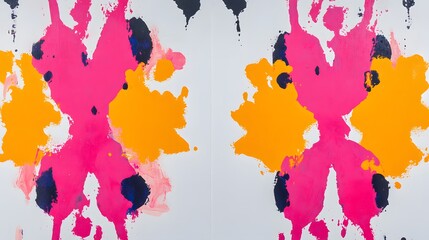 Abstract Pink Orange Ink Blot Splatter Painting Art