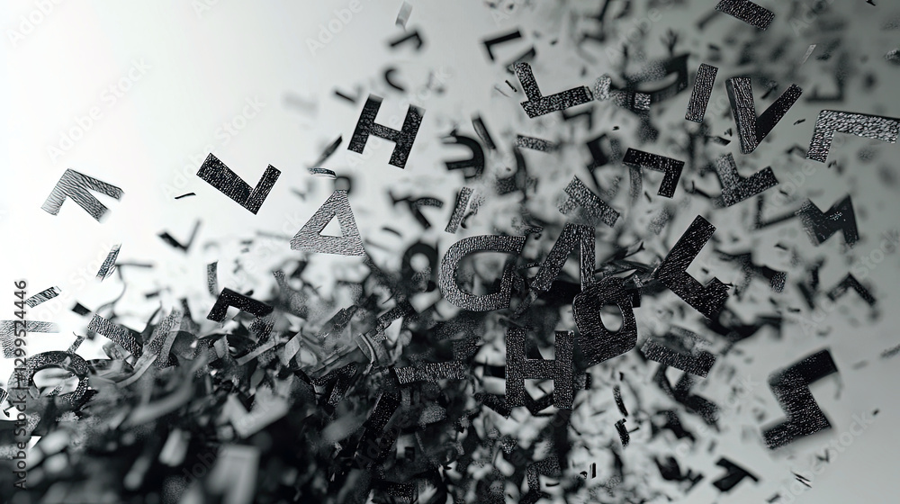Poster Dynamic Letters in Soft Motion Blur Create an Ethereal Floating Effect Across a Creative Space