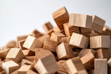 Pile of Wooden Cubes on White Background