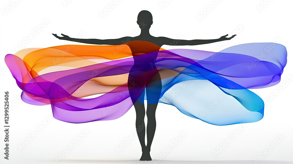 Poster Dynamic Ribbon Movement Entwined Around Silhouette Representing Unity and Diversity in Motion