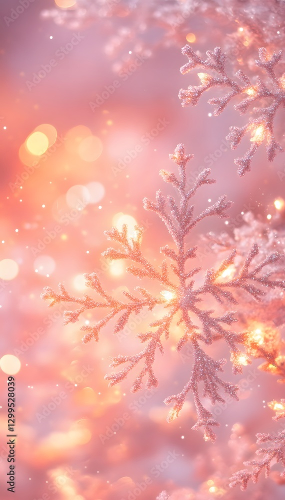 Poster decorative sparkly snowflakes with illuminated lights and soft bokeh