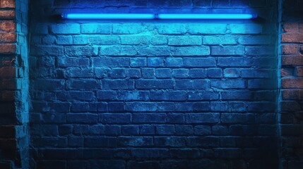 Blue Neon Lights on Brick Wall