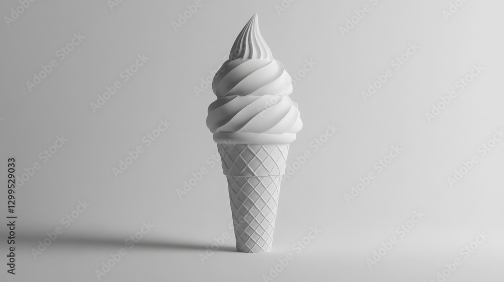 Poster monochromatic ice cream cone sculpture in studio setting with subtle shadow