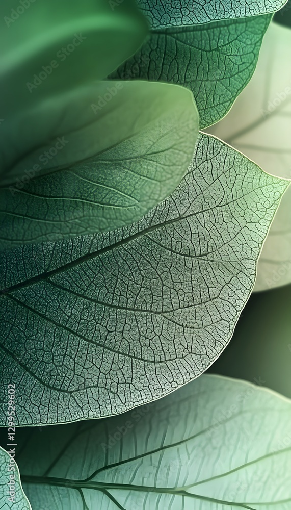Poster close up view of several green overlapping leaves