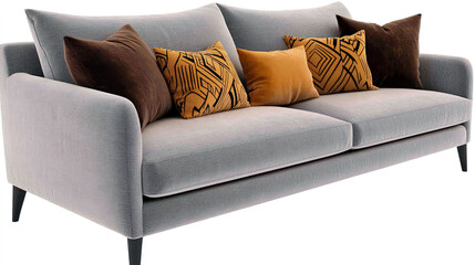 Stylish Gray Sofa Adorned With Vibrant Cushions for a Modern Living Space