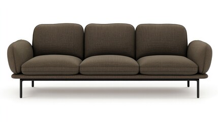 Fototapeta premium A modern sofa in muted brown with a single matching cushion for balance.