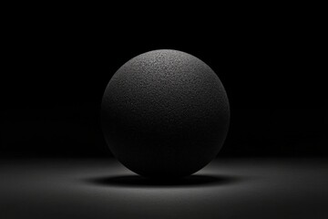 black sphere with rough texture on dark background