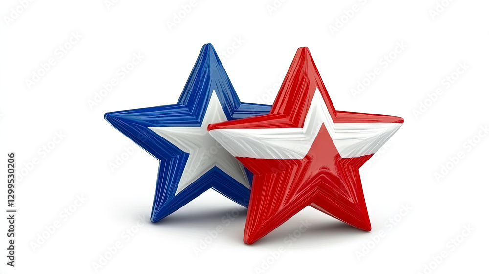 Poster stars in balanced harmony representing unity and pride with vivid colors of red, white, and blue
