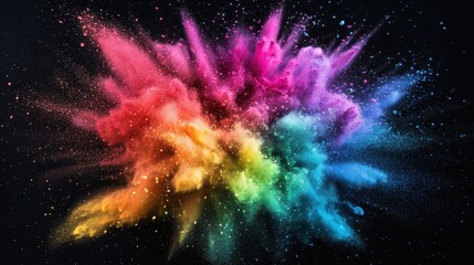 Colorful powder explosion against a dark background creates artistic effect