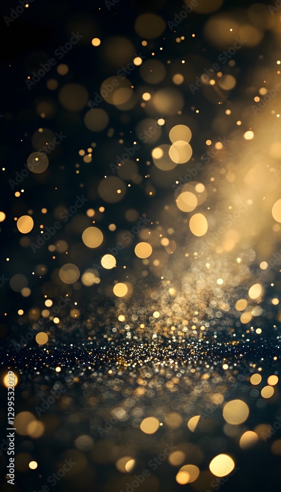 Poster sparkling golden lights and particles illuminating a dark background display