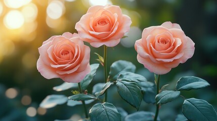 Peach roses garden sunset