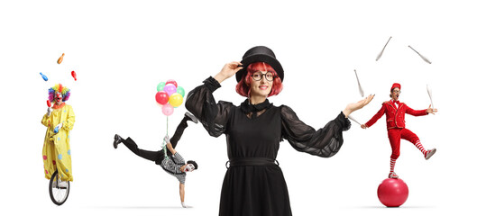 Group of circus entertainers performing