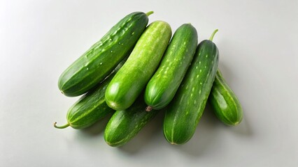 Fresh Green Cucumbers Isolated on White Background - Top View with Copy Space for Text and Recipes