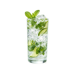 Refreshing mojito cocktail with muddled mint and lime in a highball glass filled with ice perfect for summer vibes