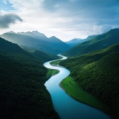 Scenic River Winding Through Lush Green Valley