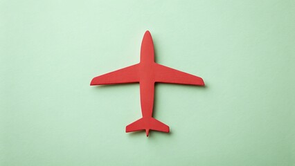 Obraz premium Red airplane figurine rests on light green background.
