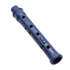 Naklejka premium A high quality image of a deep blue soprano recorder with precise finger holes and a curved mouthpiece perfect for music or education concepts